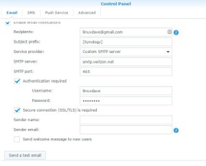 Synology NAS Verizon FiOS Email Settings