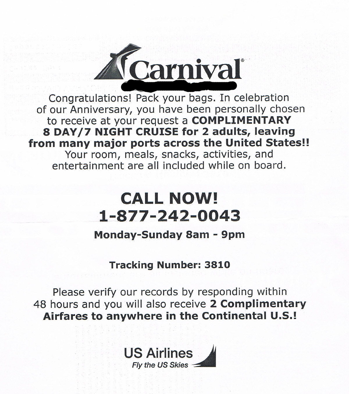 Carnival Cruise Voucher Scam